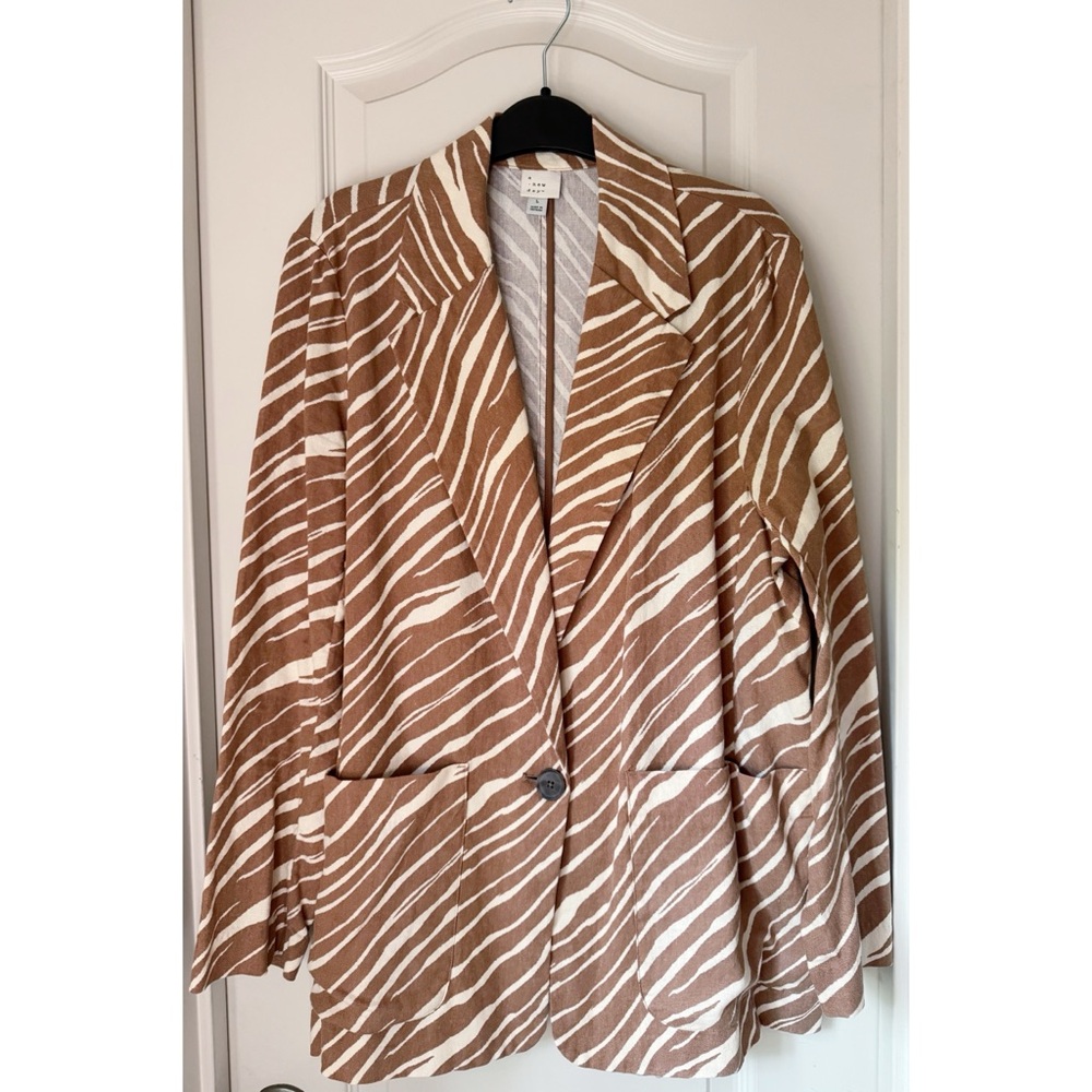 a new day Brown and White Zebra Print Blazer, Linen Blend